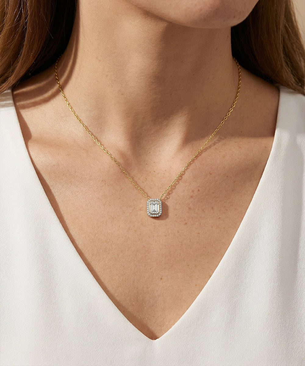 Bella by Ovani® Lab-grown Diamond Halo Emerald Necklace